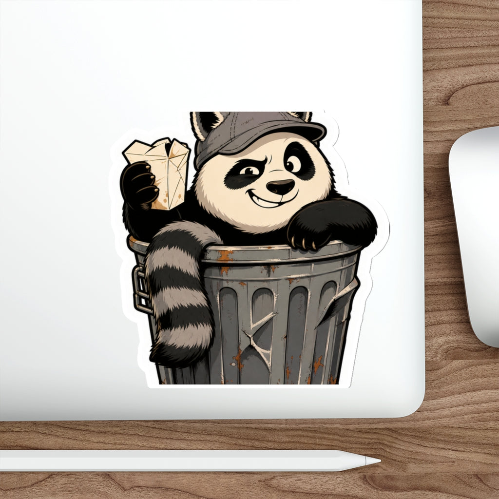 Dumpster-diving trash panda die-cut weatherproof vinyl sticker, Wrong Habitat — additional product view 4