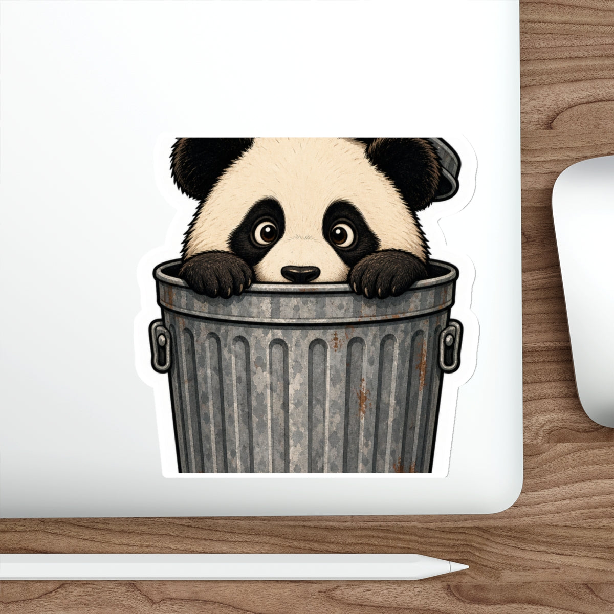 Peeking panda trash can die-cut weatherproof vinyl sticker, Wrong Habitat — additional product view 4