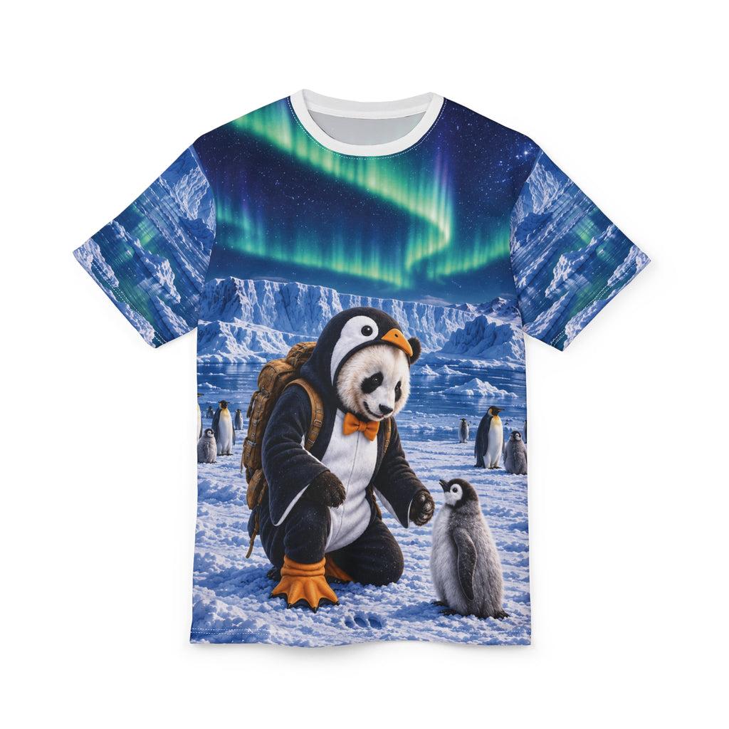 Back of the Antarctic Field Note tee, with the glacier-blue all-over print continuing across the shirt.