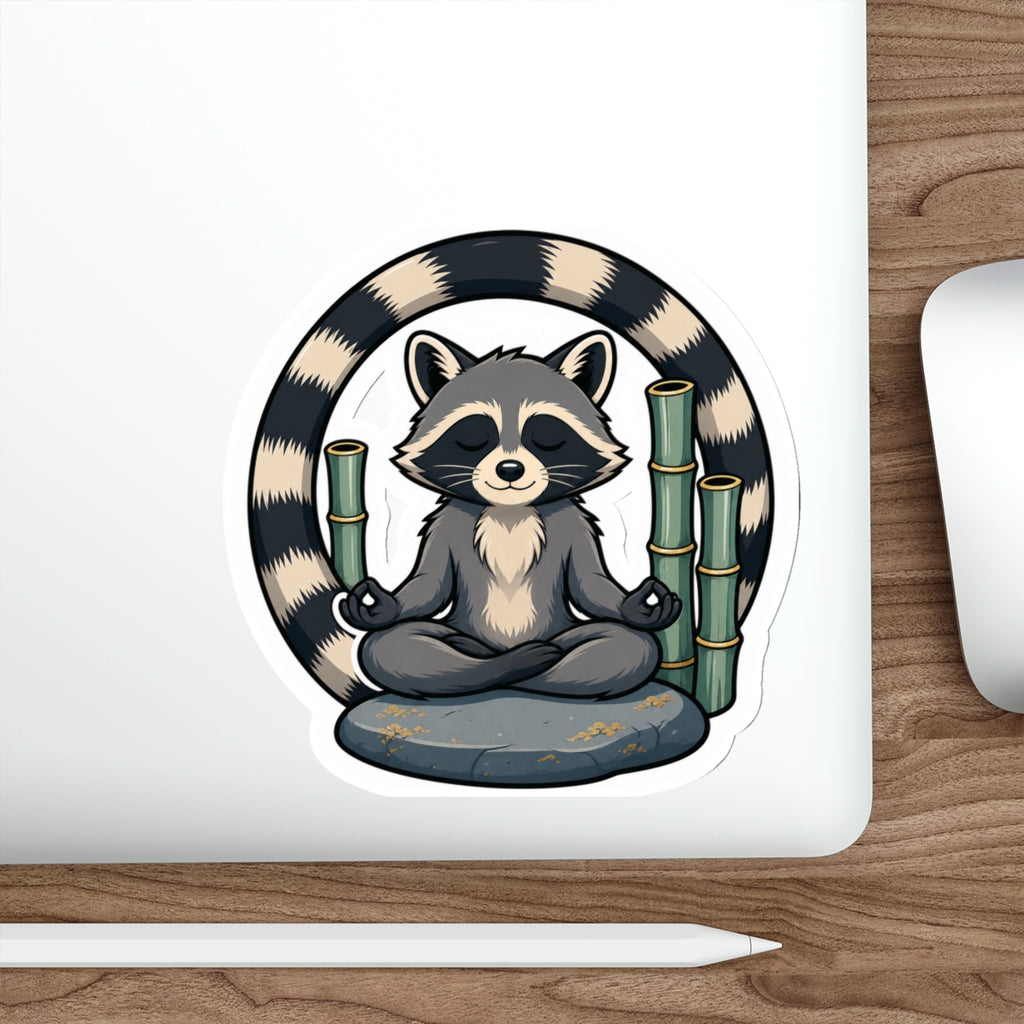Serene bamboo raccoon die-cut weatherproof vinyl sticker, Wrong Habitat — additional product view 4