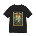 Retro national park poster t-shirt reading Visit the Bamboo Forest, Home of the Wild Raccoon