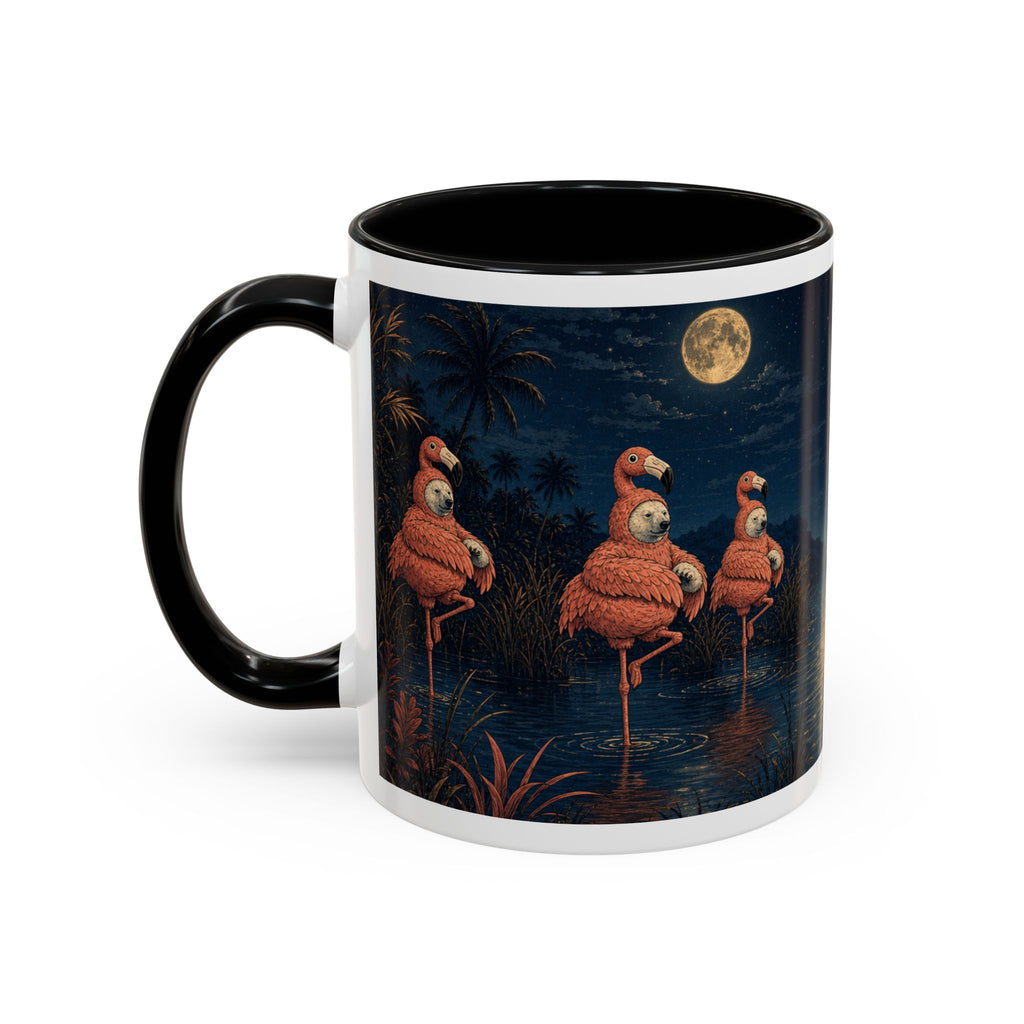 After-Hours Habitat mug design detail: polar bears and flamingos sharing a moonlit shore