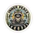 Inner Peace badge sticker: a die-cut weatherproof zen raccoon vinyl decal