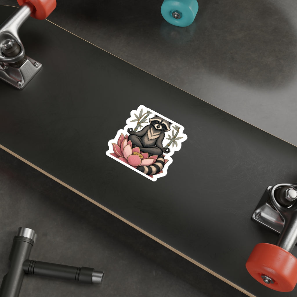 Lotus raccoon sticker design detail: raccoon in meditation pose