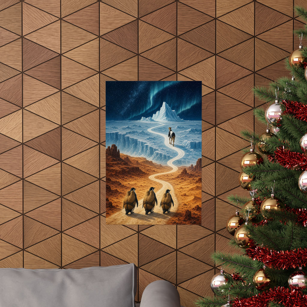 Camel and penguin desert-to-ice matte art print, Wrong Habitat — additional product view 2