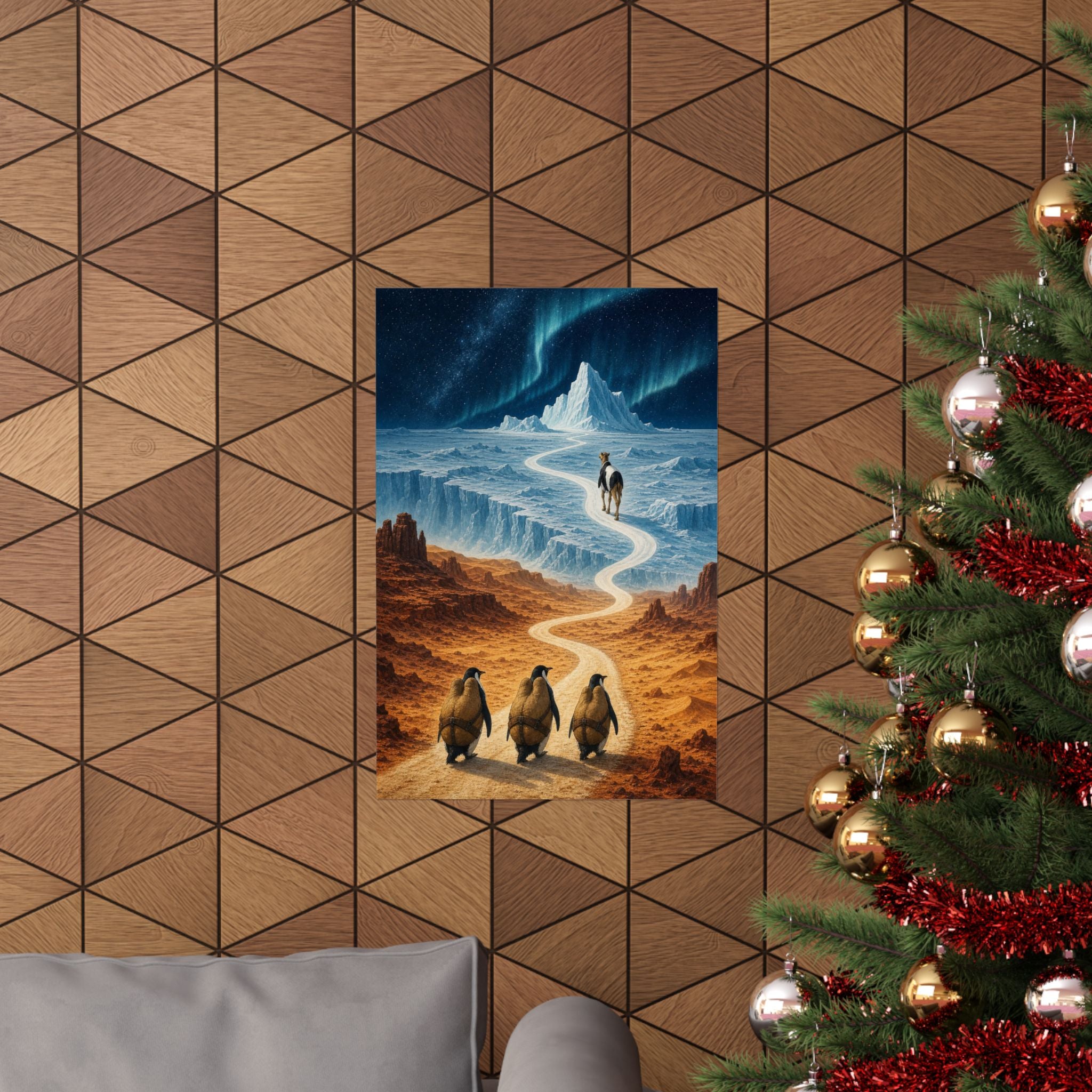Camel and penguin desert-to-ice matte art print, Wrong Habitat — additional product view 2
