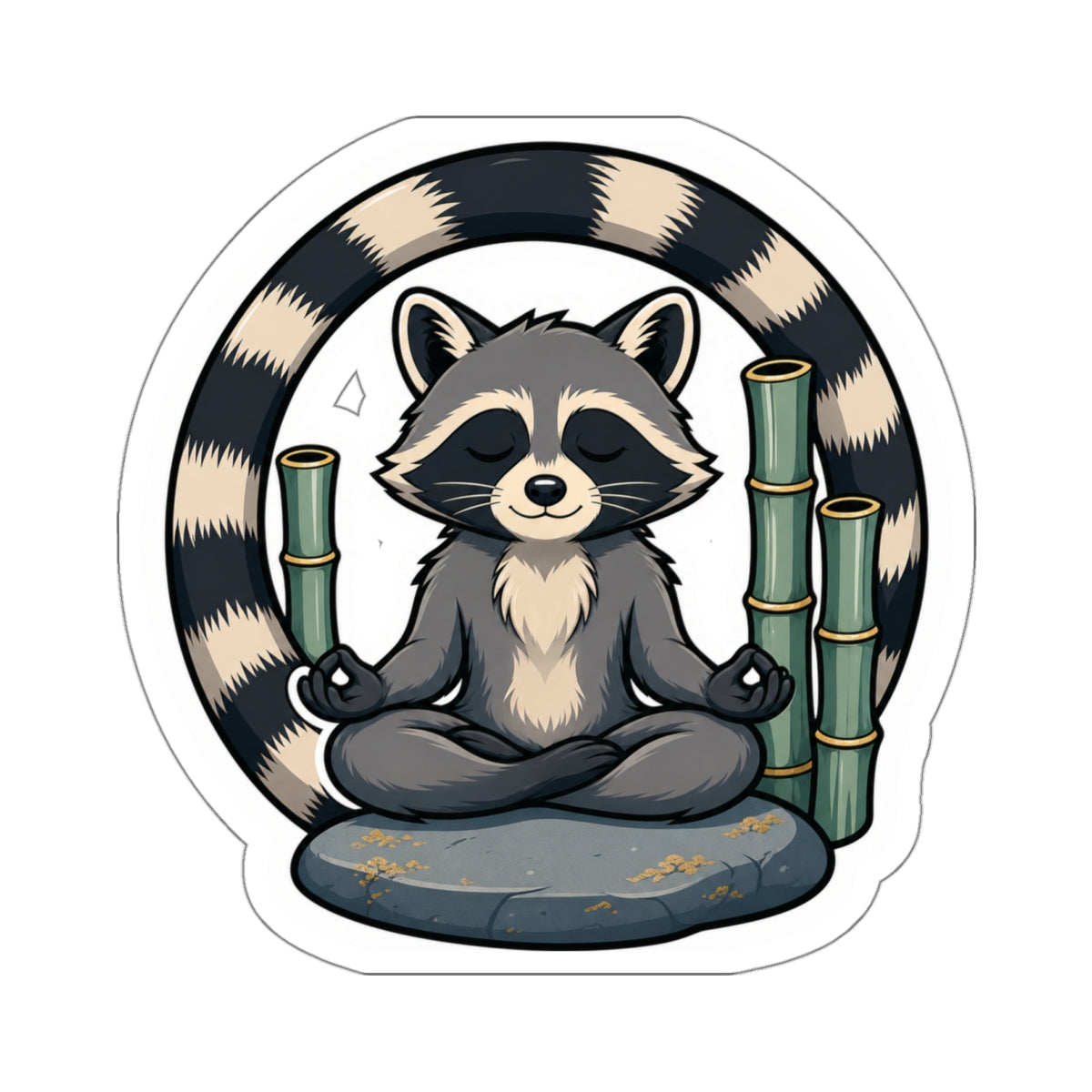 Bamboo raccoon sticker: a serene raccoon among bamboo, die-cut weatherproof vinyl decal