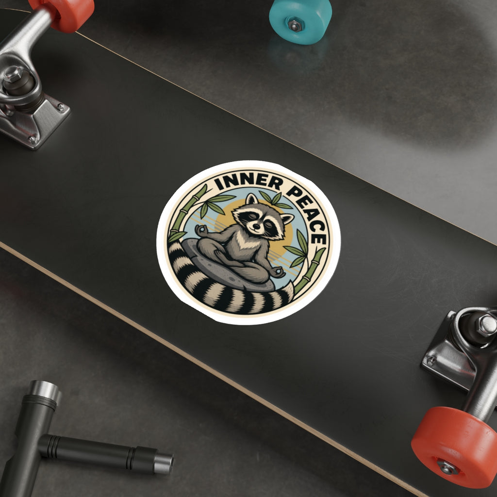 Inner Peace zen raccoon die-cut weatherproof vinyl sticker, Wrong Habitat — additional product view 5