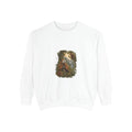 Front of the white Canopy Is Not a Hallway sweatshirt, with a panda in a leaf cloak beneath a Tapanuli orangutan in the canopy.
