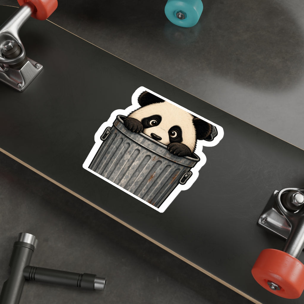 Peeking panda trash can die-cut weatherproof vinyl sticker, Wrong Habitat — additional product view 5