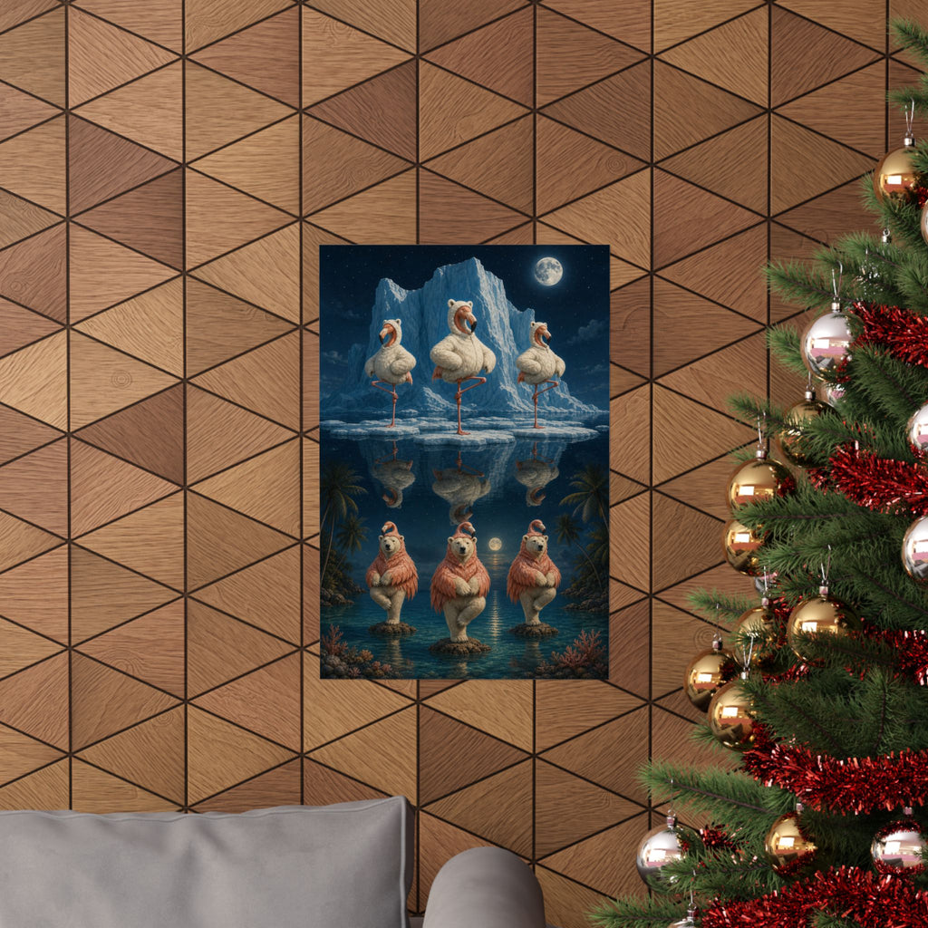 Polar bear and flamingo matte art print, Wrong Habitat — additional product view 2