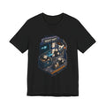 3am trash panda t-shirt: a panda tipping a subway trash can under neon city lights, black tee