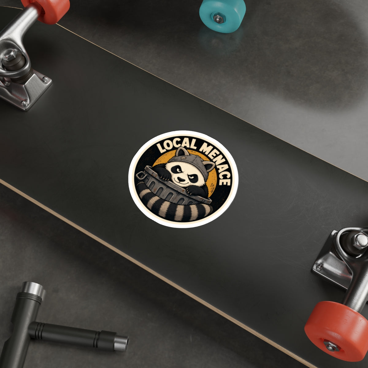 Local Menace trash panda die-cut weatherproof vinyl sticker, Wrong Habitat — additional product view 2