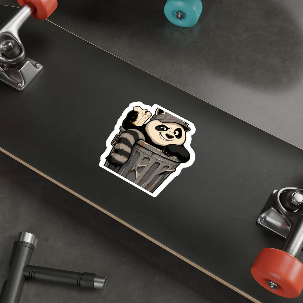 Dumpster-diving trash panda die-cut weatherproof vinyl sticker, Wrong Habitat — additional product view 2