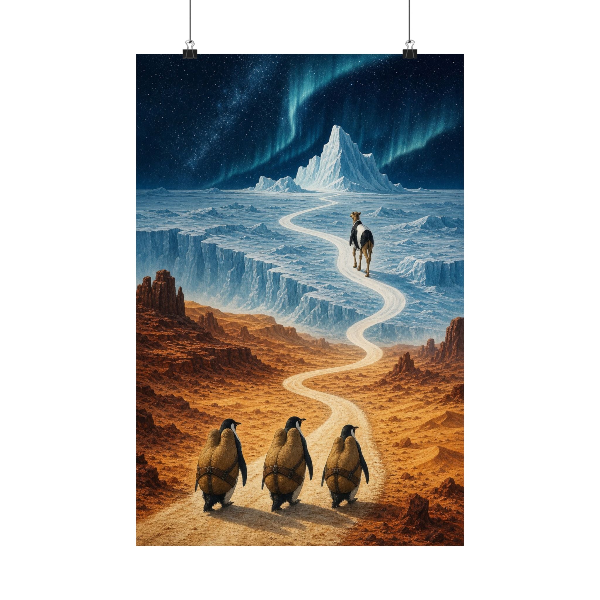 The Long Commute art print shown framed on a wall