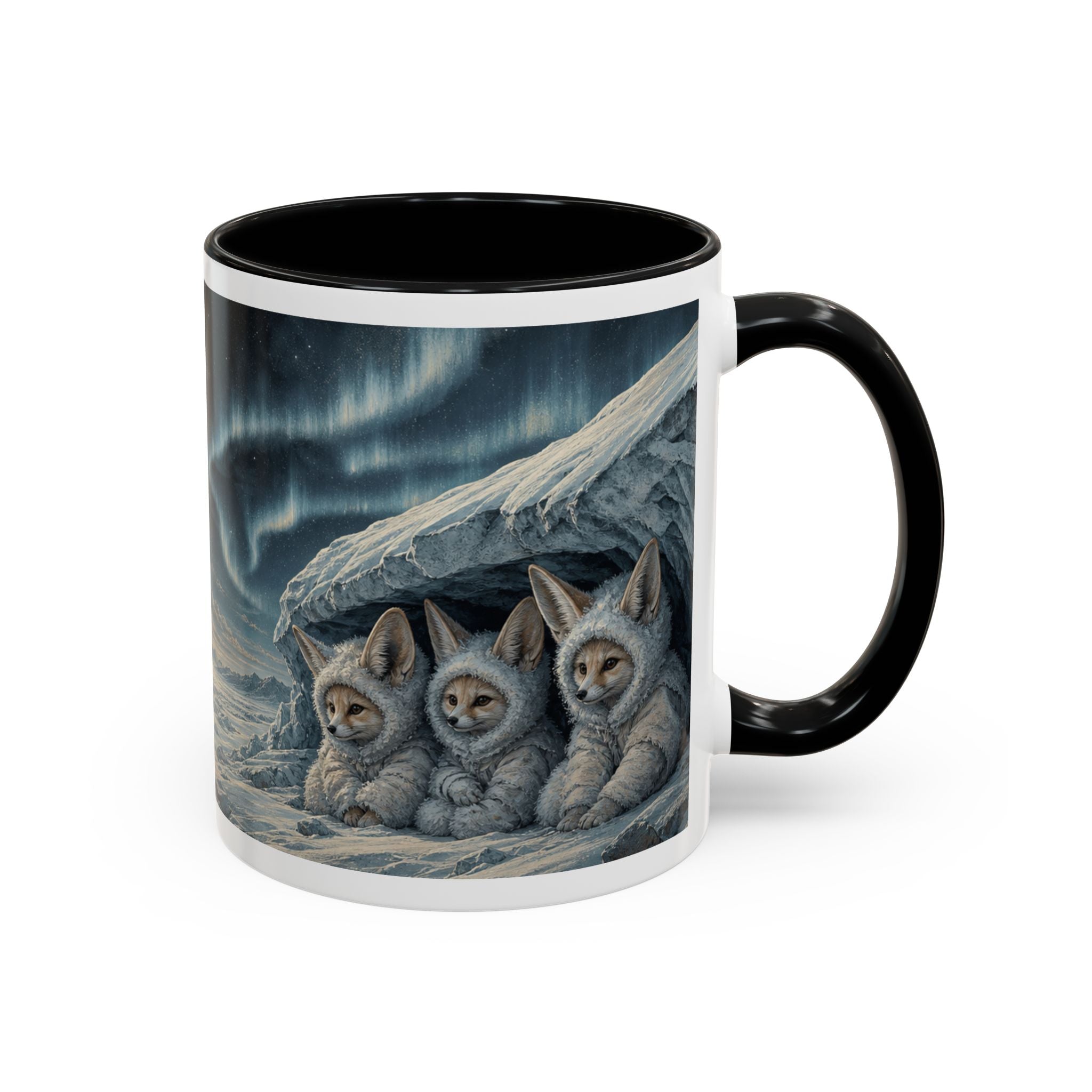 Arctic and fennec fox wraparound coffee mug, 11oz ceramic