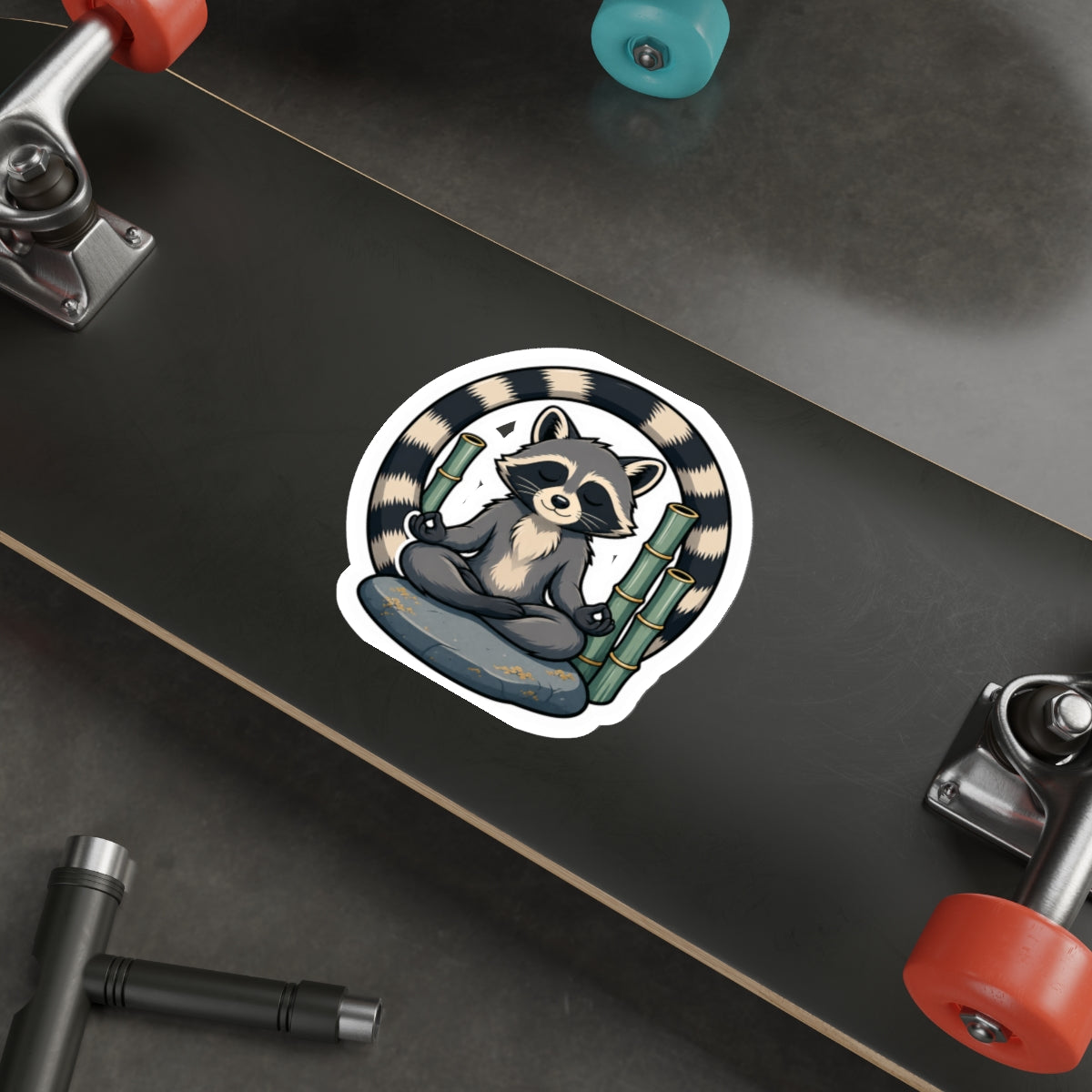 Serene bamboo raccoon die-cut weatherproof vinyl sticker, Wrong Habitat — additional product view 5