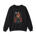 Polar bear in flamingo feathers crewneck: a polar bear disguised in the tropics, black sweatshirt