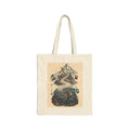 Octopus and mountain goat canvas tote bag: a goat in a diving rig beside an octopus in climbing gear
