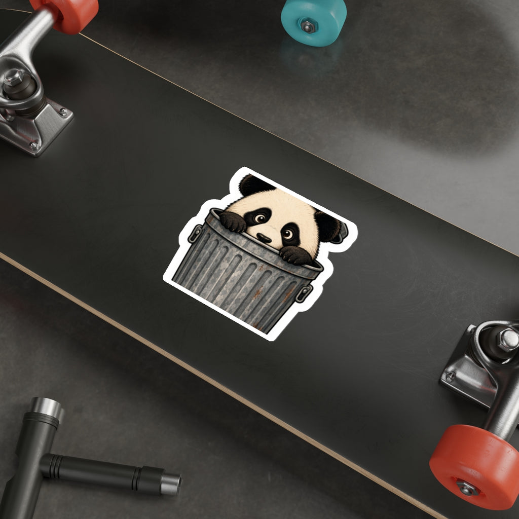 Peeking panda trash can die-cut weatherproof vinyl sticker, Wrong Habitat — additional product view 2