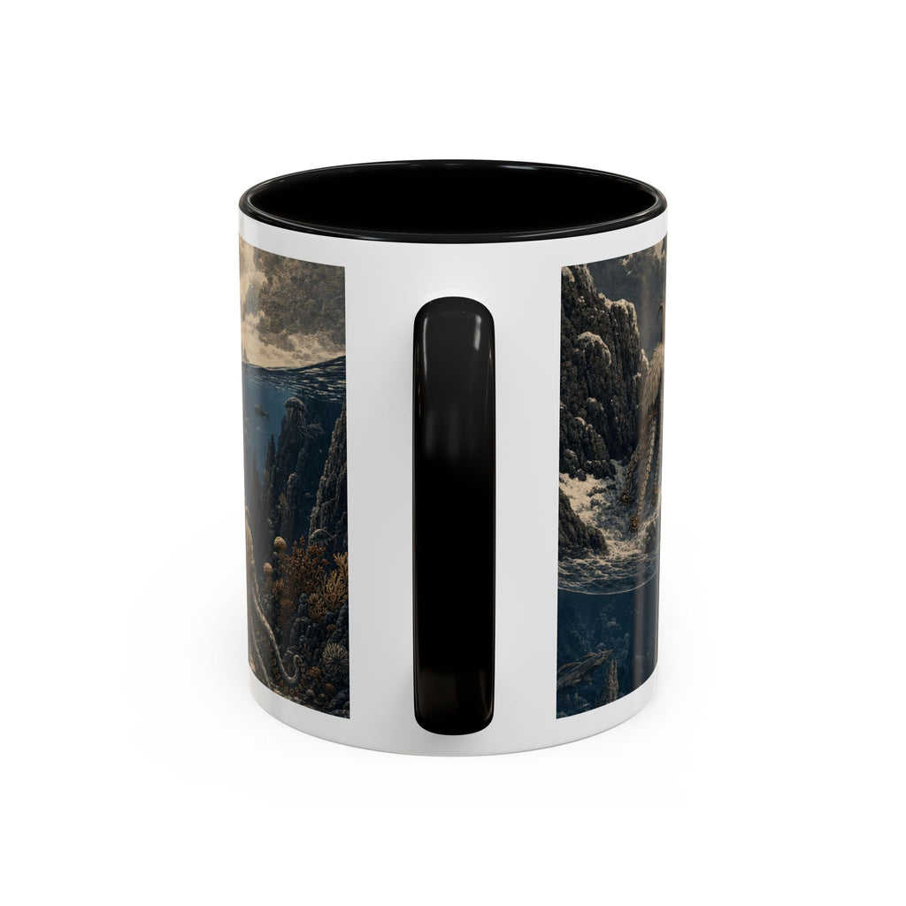 Octopus and mountain goat wraparound print on an 11oz ceramic mug, Wrong Habitat