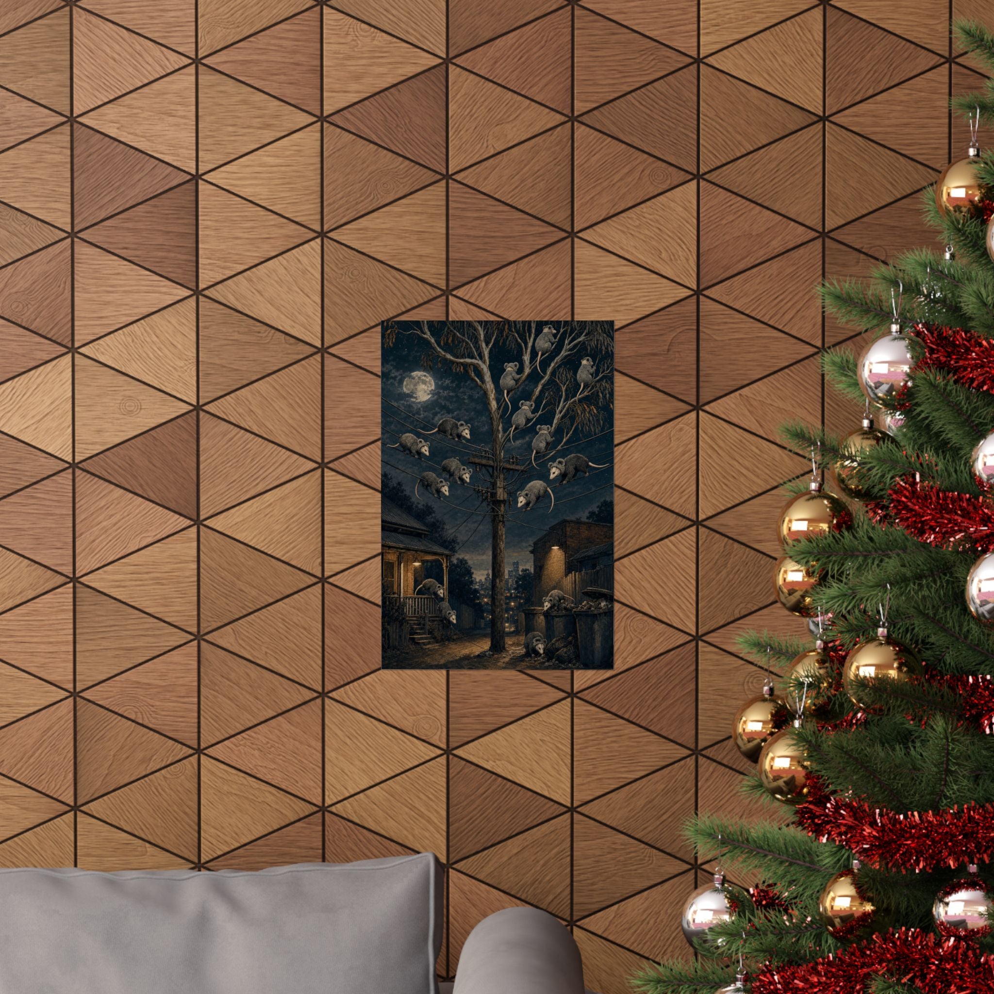 Marsupial swap diagram poster shown in an interior setting
