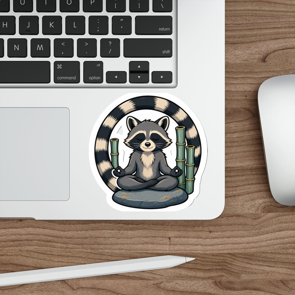 Serene bamboo raccoon die-cut weatherproof vinyl sticker, Wrong Habitat — additional product view 1