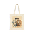 Arctic and fennec fox canvas tote bag: two foxes swapping coats at the climate border