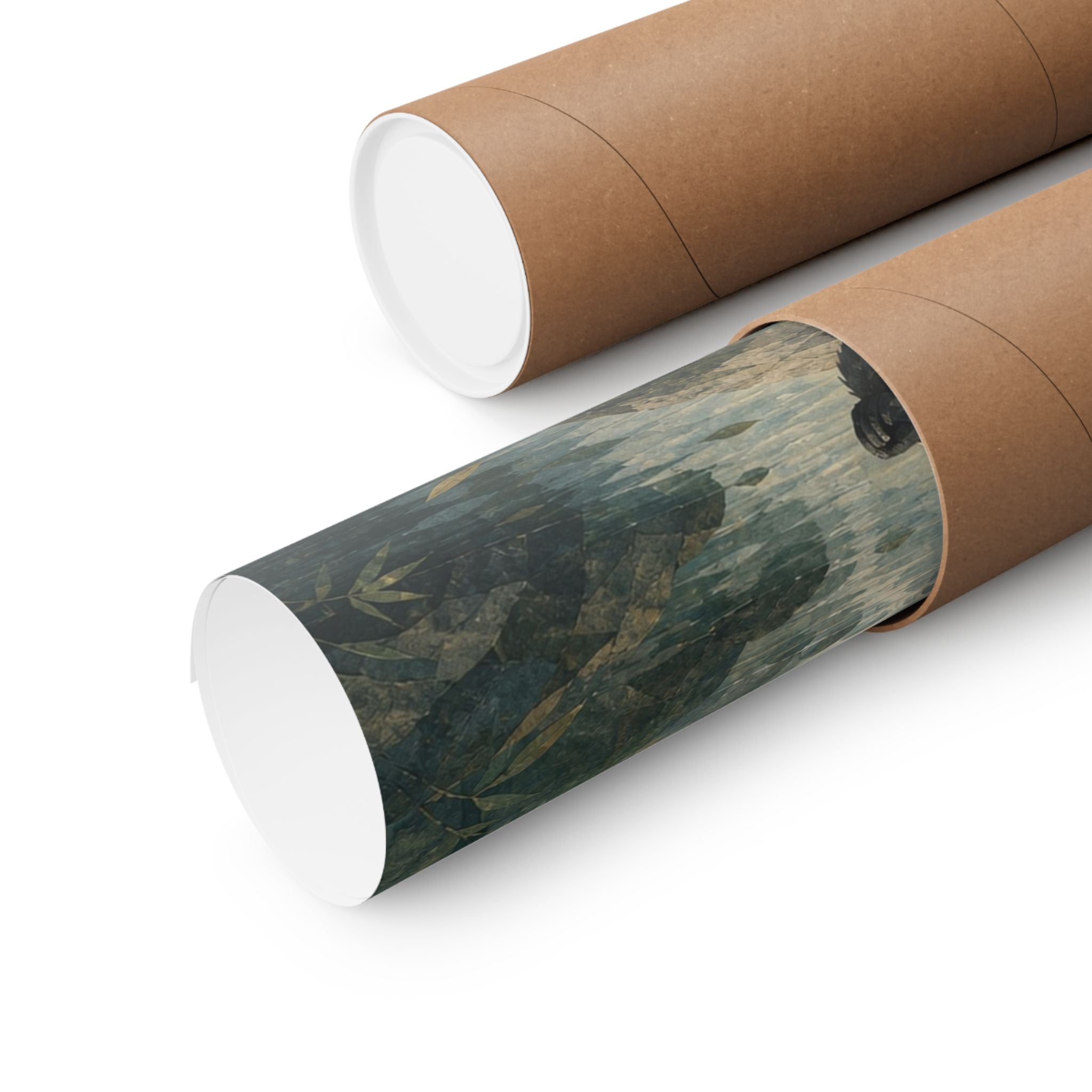 Calming bamboo forest raccoon poster shown in an interior setting