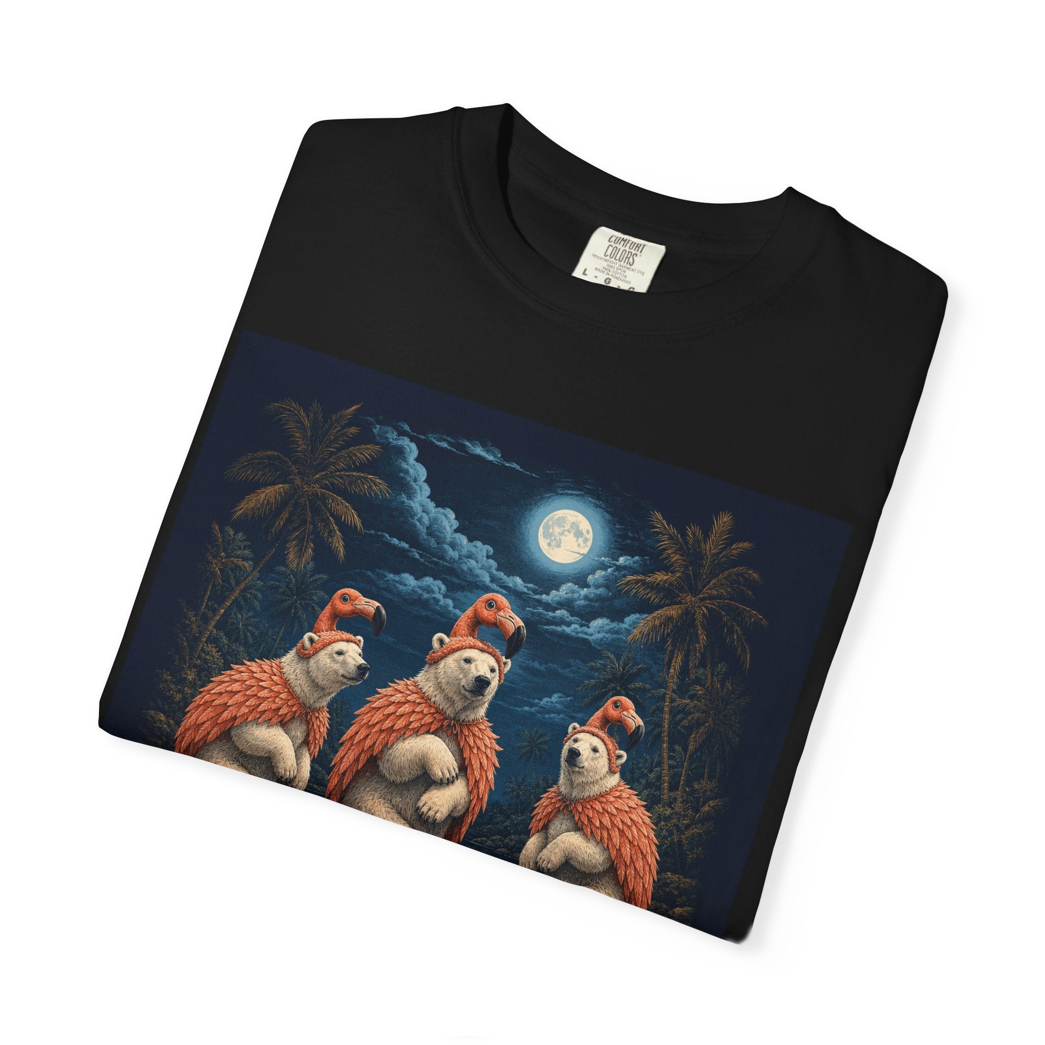 Featherweight Division design detail: a flamingo wearing a polar bear costume