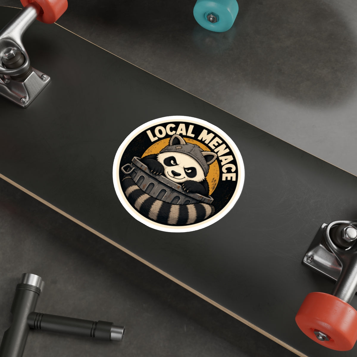 Local Menace trash panda die-cut weatherproof vinyl sticker, Wrong Habitat — additional product view 5