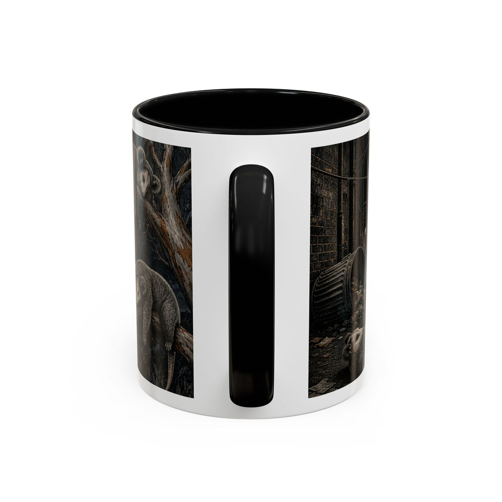 Koala and opossum wraparound print on an 11oz ceramic mug, Wrong Habitat