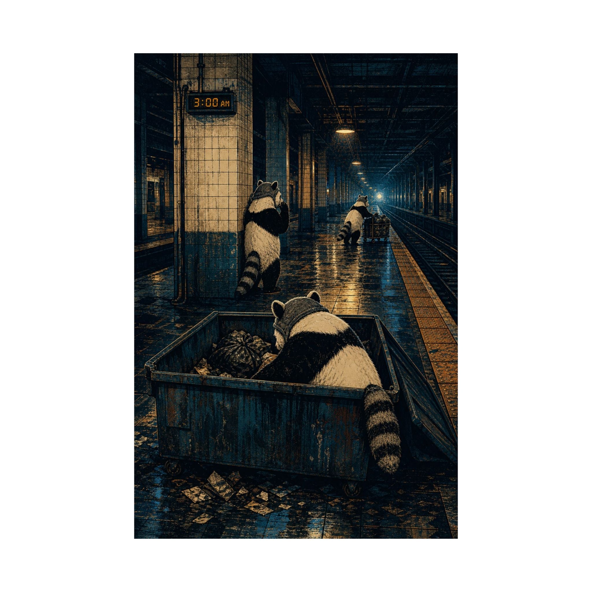 Night Shift dumpster panda matte poster, Wrong Habitat