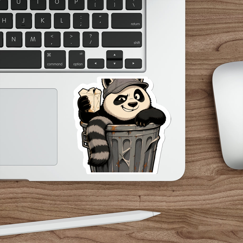 Dumpster-diving trash panda die-cut weatherproof vinyl sticker, Wrong Habitat — additional product view 1