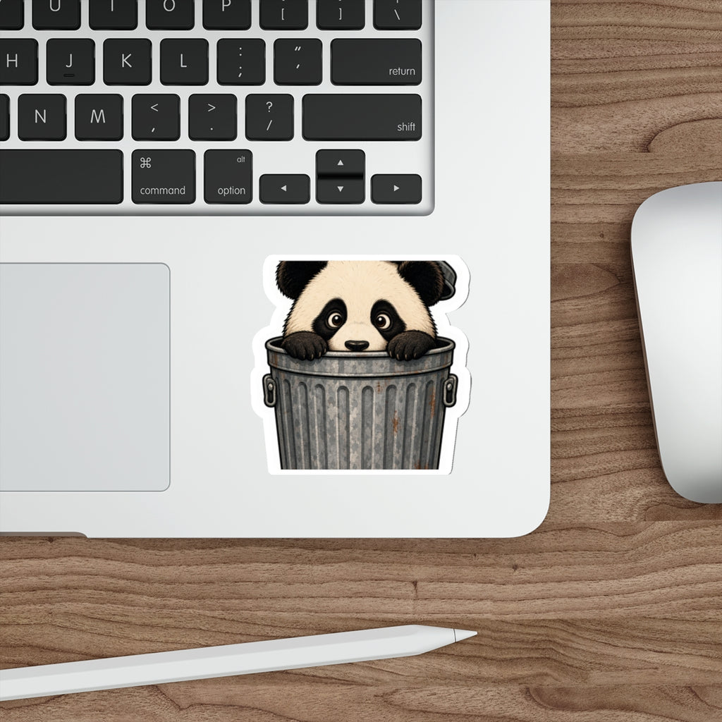 Peeking panda die-cut vinyl sticker size comparison, 3, 4 and 5 inch