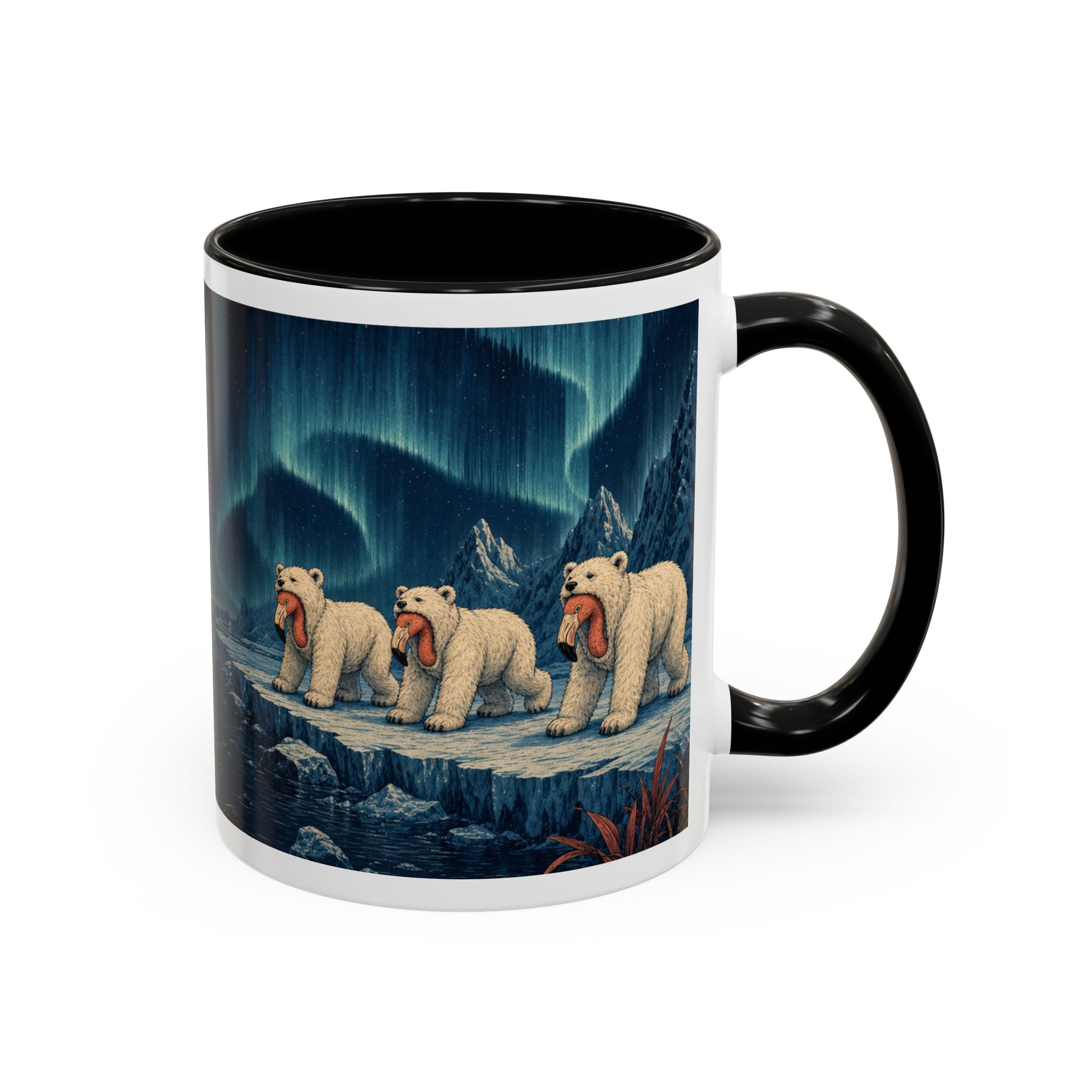 Polar bear and flamingo wraparound coffee mug, 11oz ceramic
