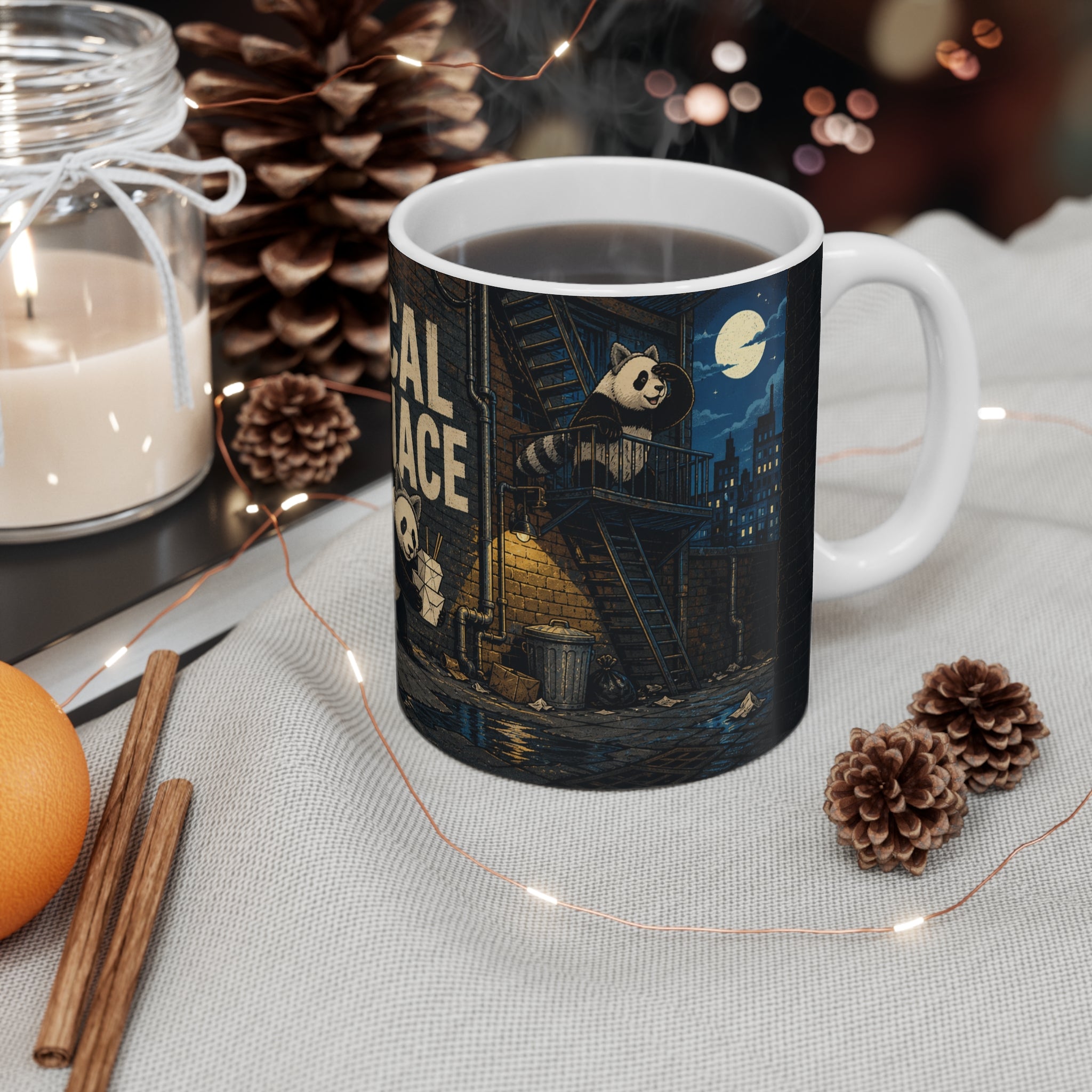 Trash panda 11oz ceramic coffee mug, Wrong Habitat