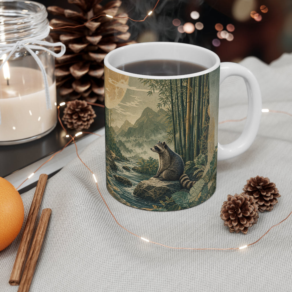 Panda and raccoon 11oz wraparound ceramic mug, Wrong Habitat