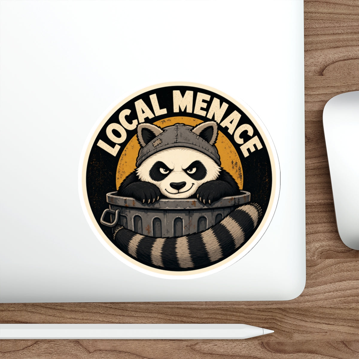 Local Menace trash panda die-cut weatherproof vinyl sticker, Wrong Habitat — additional product view 4